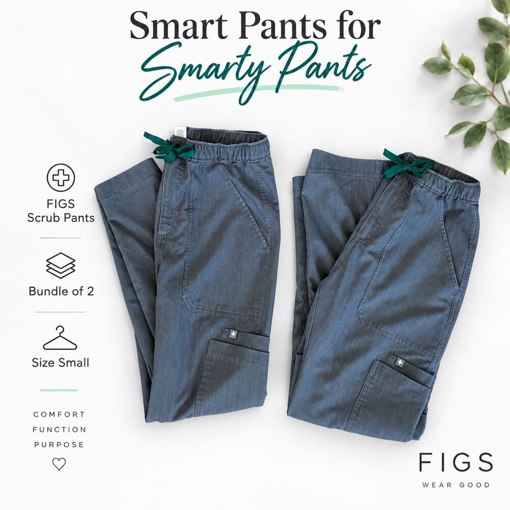FIGS Technical Collection Gray Cargo Zip Scrub Pants Bundle of 2 Size Small